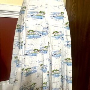 Hobbs White Seaside Boat Scenery Cotton Lined Skirt Size 12
